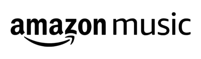 Amazon Music logo featuring the word "amazon" with a curved arrow underneath, followed by the word "music" in lowercase black letters on a white background.