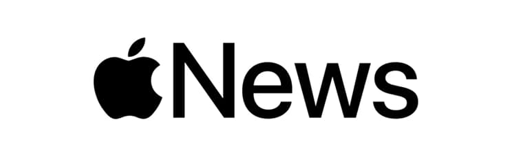 Apple News logo with a black apple icon followed by the word “News” in bold black letters on a white background.