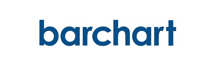 The image shows the word "barchart" in lowercase blue letters on a white background.