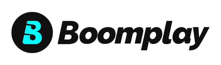 Boomplay logo featuring a stylized turquoise letter "B" in a black circle, followed by the word "Boomplay" in bold black text.