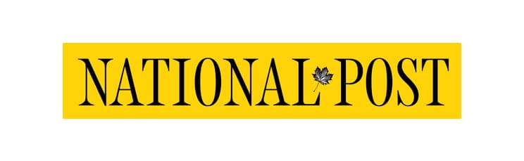 National Post logo with black text on a yellow background and a black maple leaf between the words "National" and "Post.