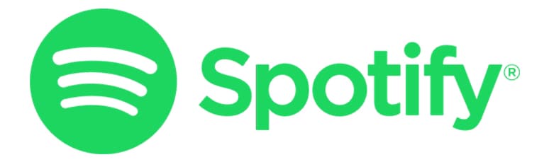 Spotify logo featuring a green circle with three curved white lines, next to the word "Spotify" in green text on a white background.