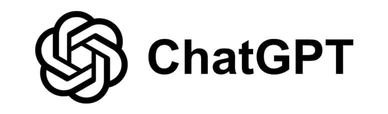 Schwarz-weißes ChatGPT-Logo mit einem abstrakten geometrischen Symbol auf der linken Seite und dem Wort "ChatGPT" in fettgedrucktem Text auf der rechten Seite - perfekt für KI-bezogene SEO oder die Verwendung in einer Pressemitteilung.
