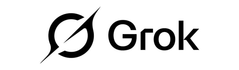 Das Bild zeigt das Grok-Logo mit einem kreisförmigen Symbol mit zwei diagonalen Linien, gefolgt von dem Wort "Grok" in fetter schwarzer Schrift, das für die innovative KI-Plattform des Unternehmens steht, wie in der jüngsten Pressemitteilung angekündigt.