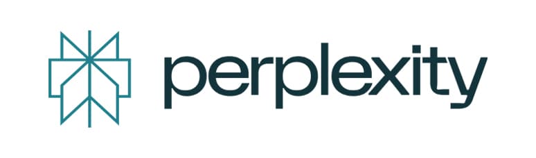 Perplexity-Logo mit einem geometrischen, blaugrünen Symbol auf der linken Seite und dem Wort "perplexity" in schwarzen Kleinbuchstaben auf der rechten Seite, ideal für KI-fokussierte Plattformen wie divul.ge, die starke visuelle Backlinks suchen.